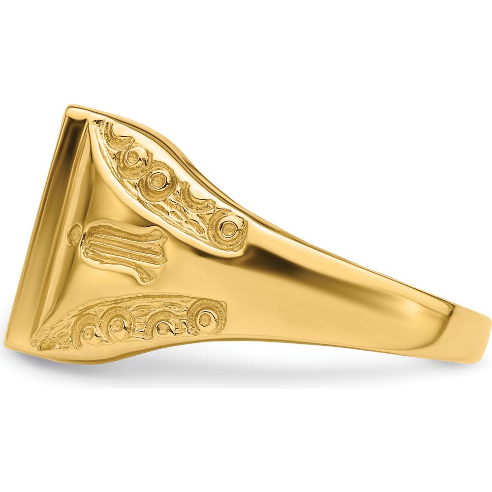 10K Yellow Gold Masonic Ring Mounting for 12x10mm Rectangle Stone with Polished and Textured Tapered Band