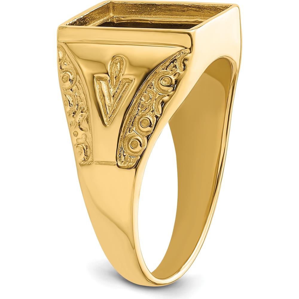 10K Yellow Gold Masonic Ring Mounting for 12x10mm Rectangle Stone with Polished and Textured Tapered Band
