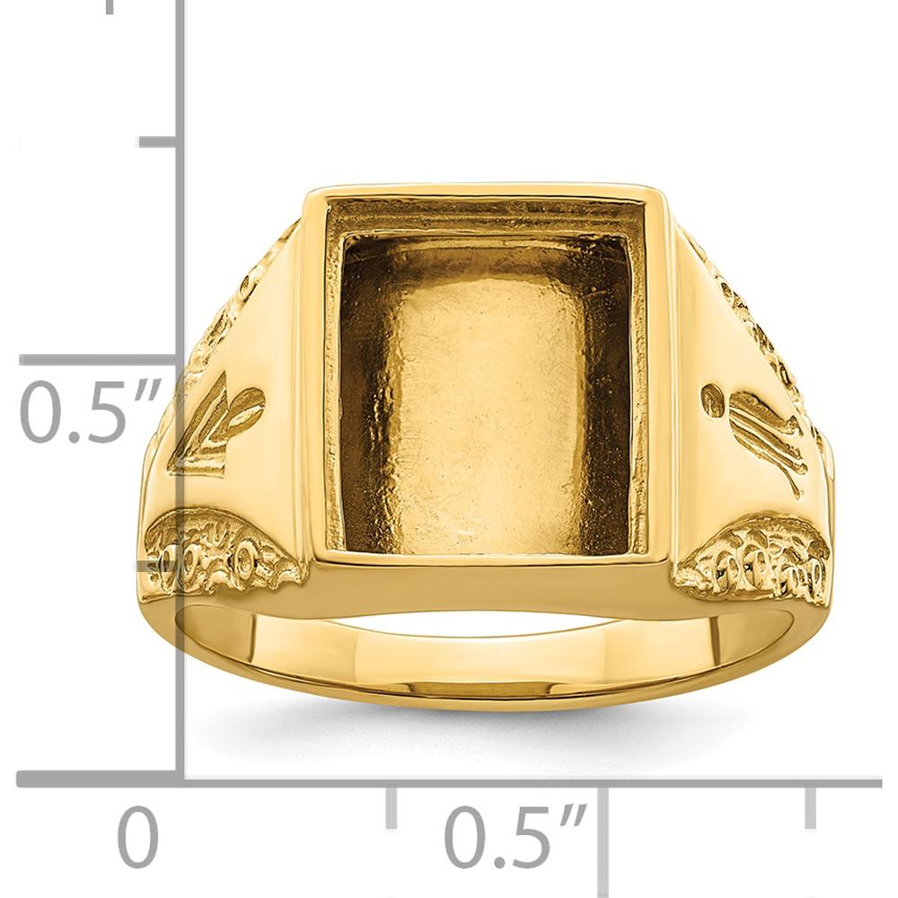 10K Yellow Gold Masonic Ring Mounting for 12x10mm Rectangle Stone with Polished and Textured Tapered Band