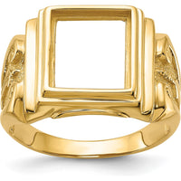 10K Yellow Gold Masonic Ring Mounting with Polished and Textured Band - 12.00 x 10.00mm Stone Size