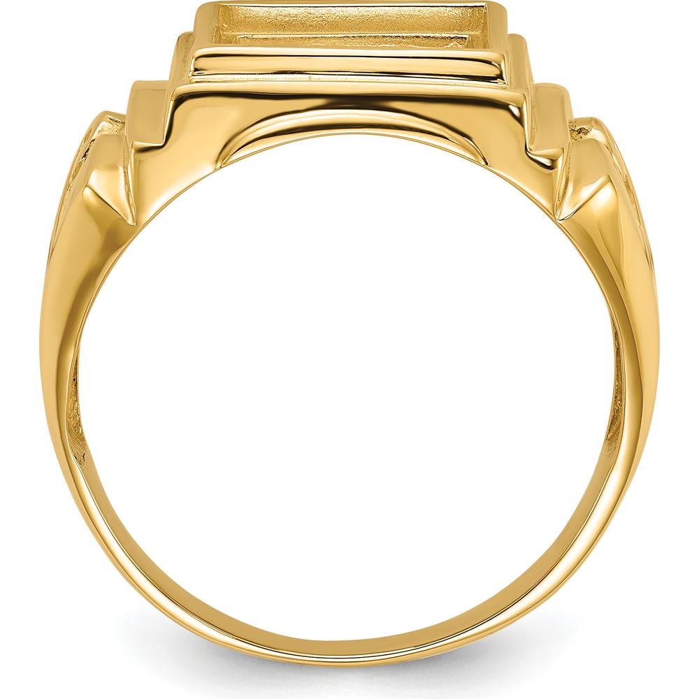 10K Yellow Gold Masonic Ring Mounting with Polished and Textured Band - 12.00 x 10.00mm Stone Size