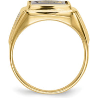 10K Yellow Gold Masonic Ring with Black Enamel and Lab-Created Ruby - 12x10mm Cushion Cut