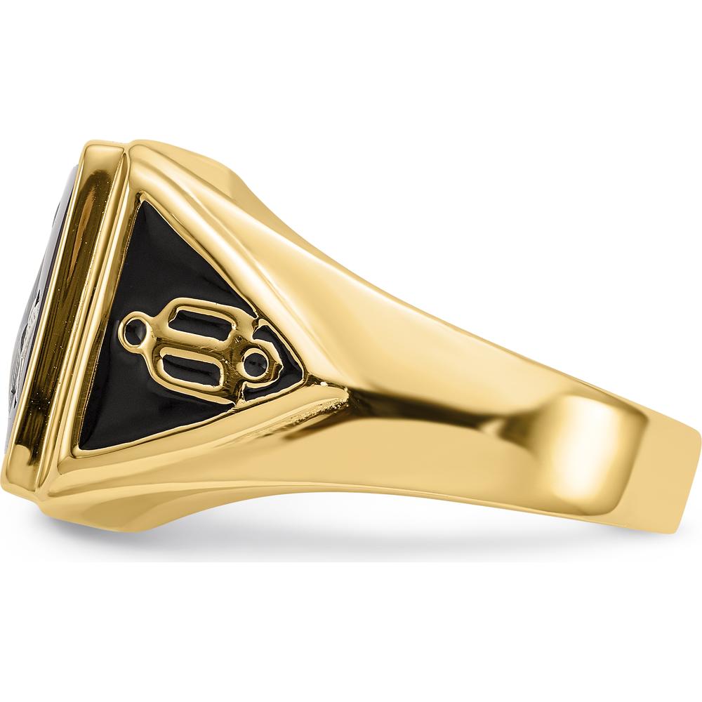10K Yellow Gold Masonic Ring with Black Enamel and Lab-Created Ruby - 12x10mm Cushion Cut