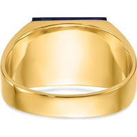 10K Yellow Gold Masonic Ring with Imitation Blue Spinel Cushion Cut and Round Diamond - 0.02 Carat Total Diamond Weight
