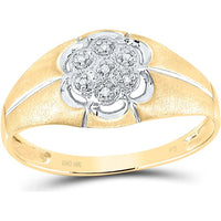 10K Yellow Gold Matte Flower Ring with Round Prong-Set Diamonds - 0.02 Carat Total Diamond Weight