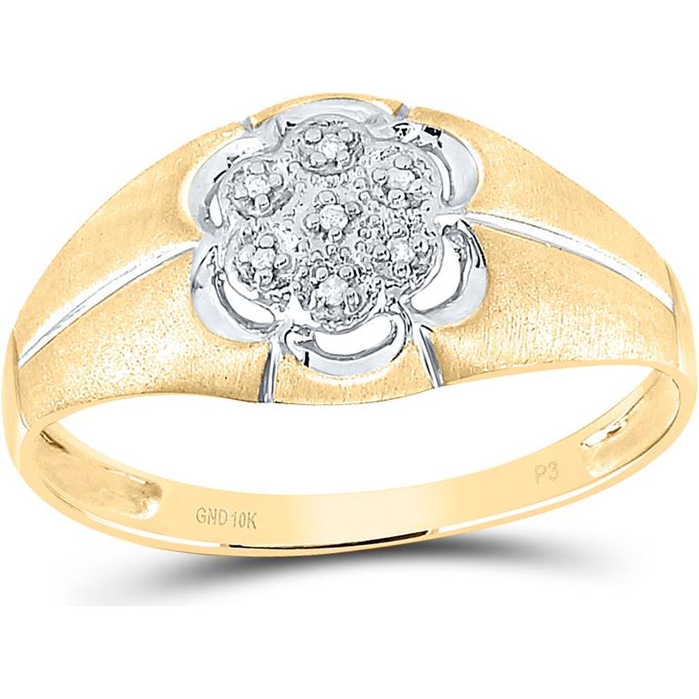 10K Yellow Gold Matte Flower Ring with Round Prong-Set Diamonds - 0.02 Carat Total Diamond Weight