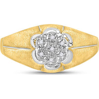10K Yellow Gold Matte Flower Ring with Round Prong-Set Diamonds - 0.02 Carat Total Diamond Weight