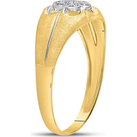 10K Yellow Gold Matte Flower Ring with Round Prong-Set Diamonds - 0.02 Carat Total Diamond Weight