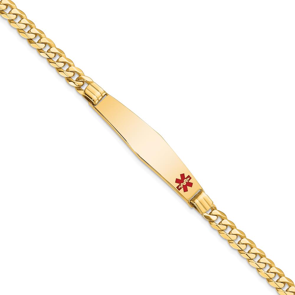 10K Yellow Gold Medical Alert Bracelet with Red Enamel Diamond Shape Pendant