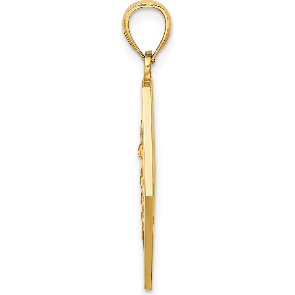 10K Yellow Gold Medical Alert Disc Pendant with Textured Finish - 29.7mm Length