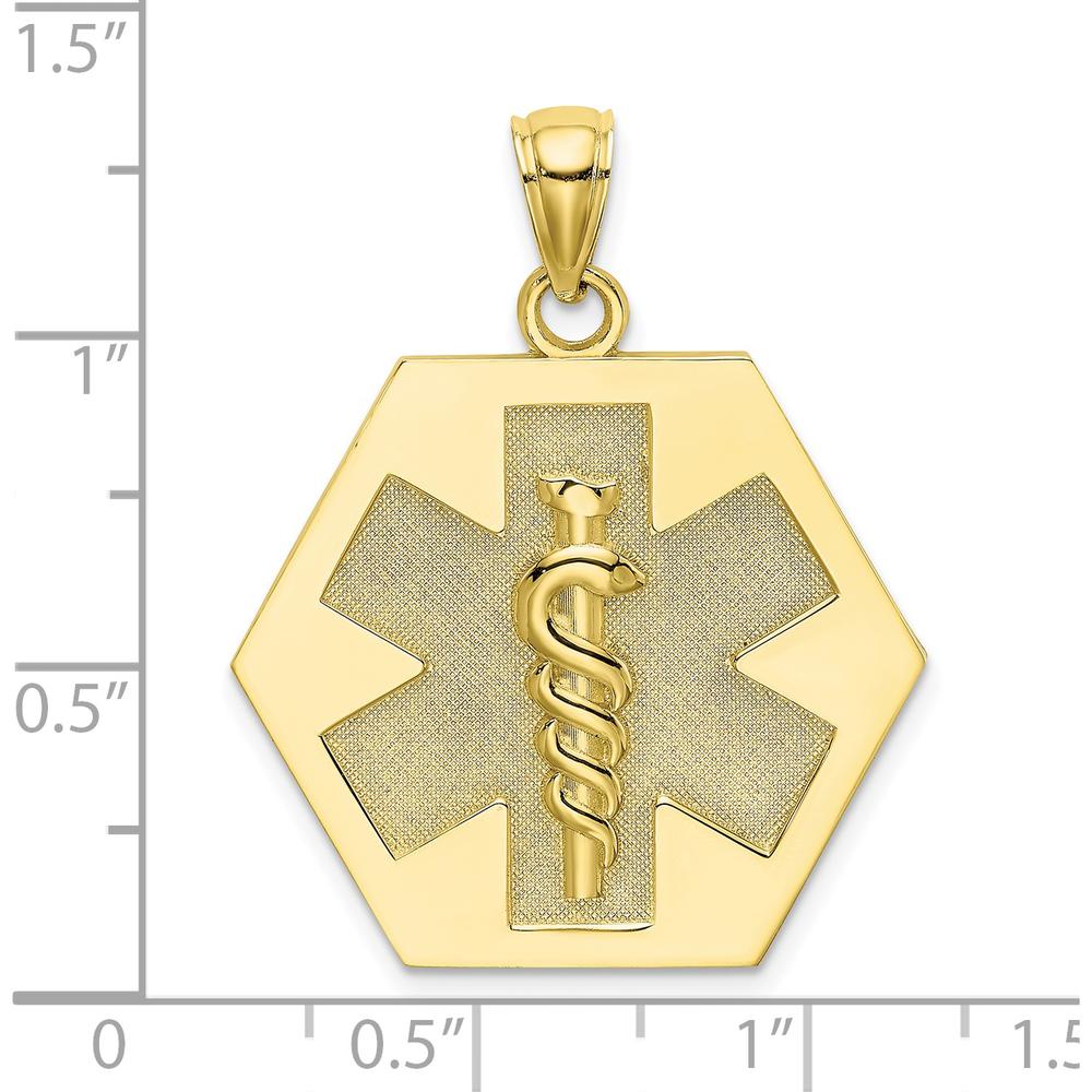 10K Yellow Gold Medical Alert Disc Pendant with Textured Finish - 29.7mm Length