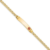 10K Yellow Gold Medical ID Bracelet with Red Enamel Accents on Anchor Link Chain - 8"