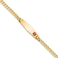 10K Yellow Gold Medical Soft Diamond Shape Red Enamel Curb Link ID Bracelet with Engraving Option