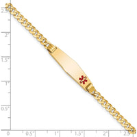 10K Yellow Gold Medical Soft Diamond Shape Red Enamel Curb Link ID Bracelet with Engraving Option