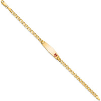 10K Yellow Gold Medical Soft Diamond Shape Red Enamel Curb Link ID Bracelet with Engraving Option