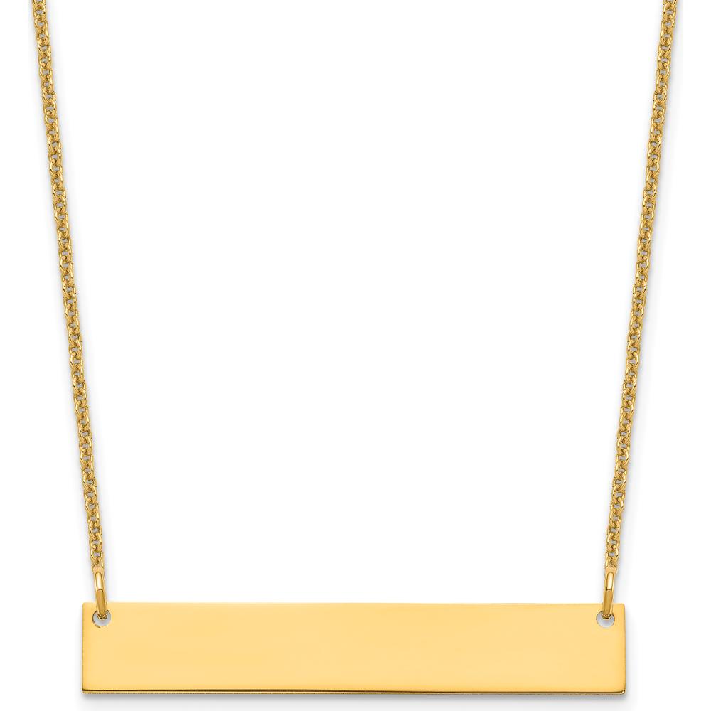 10K Yellow Gold Medium Blank Bar Necklace with Engravable Pendant - 18in Cable Chain