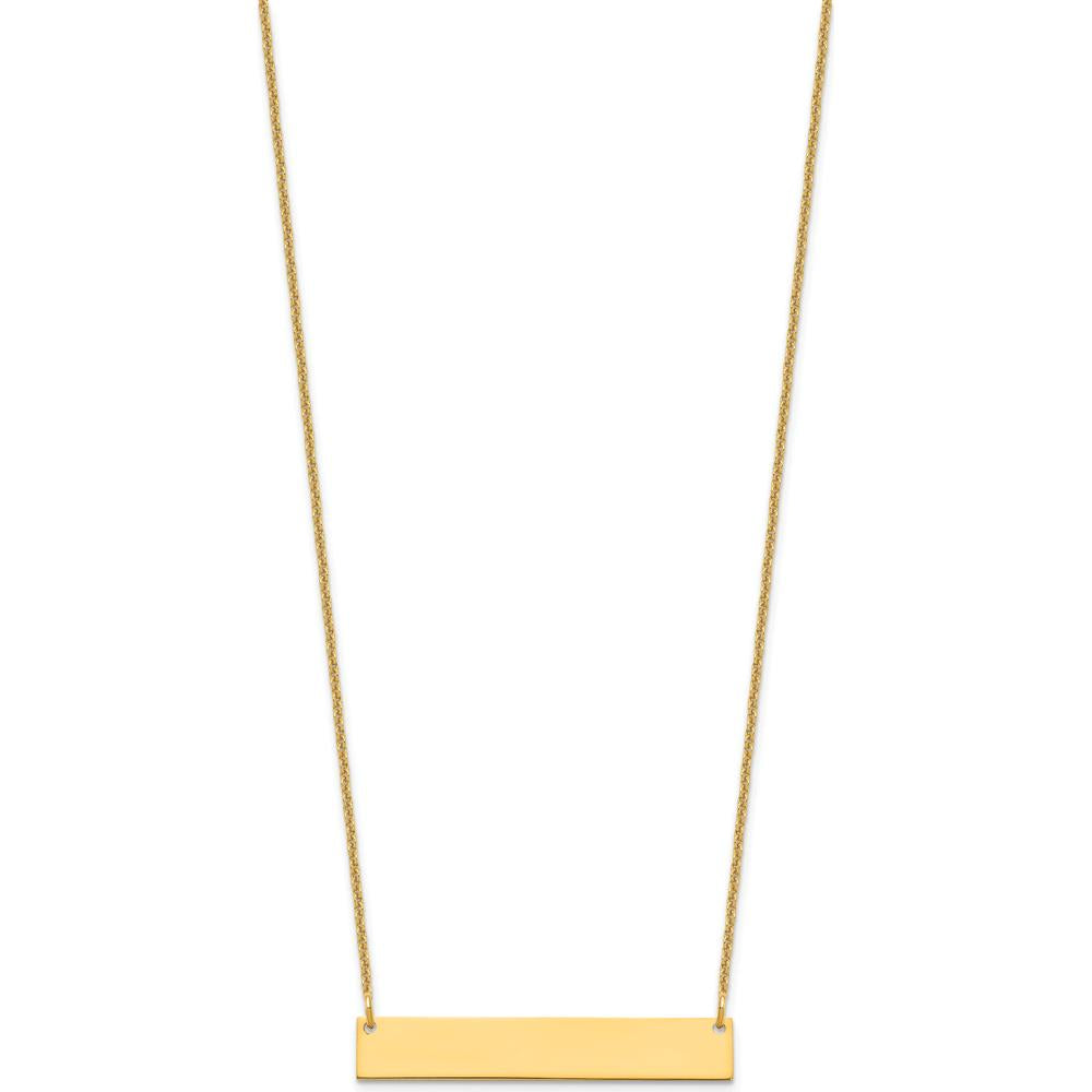 10K Yellow Gold Medium Blank Bar Necklace with Engravable Pendant - 18in Cable Chain
