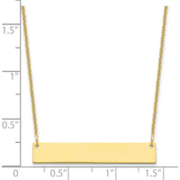 10K Yellow Gold Medium Blank Bar Necklace with Engravable Pendant - 18in Cable Chain