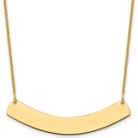 10K Yellow Gold Medium Curved Bar Necklace with Polished Finish and Customizable Pendant