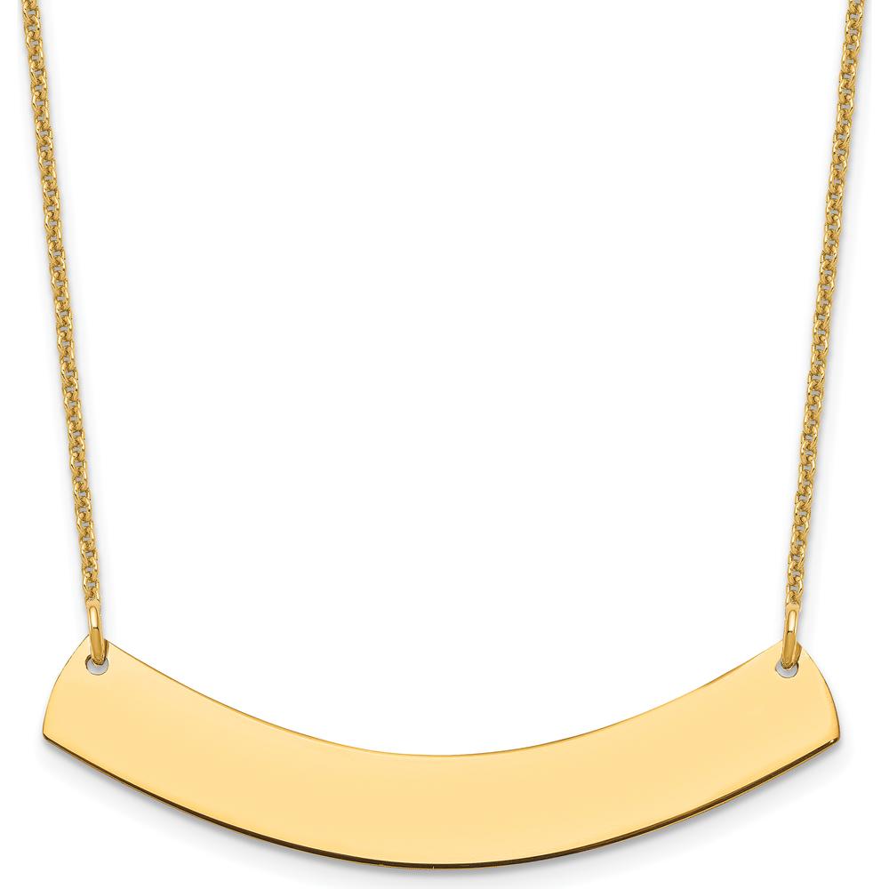 10K Yellow Gold Medium Curved Bar Necklace with Polished Finish and Customizable Pendant