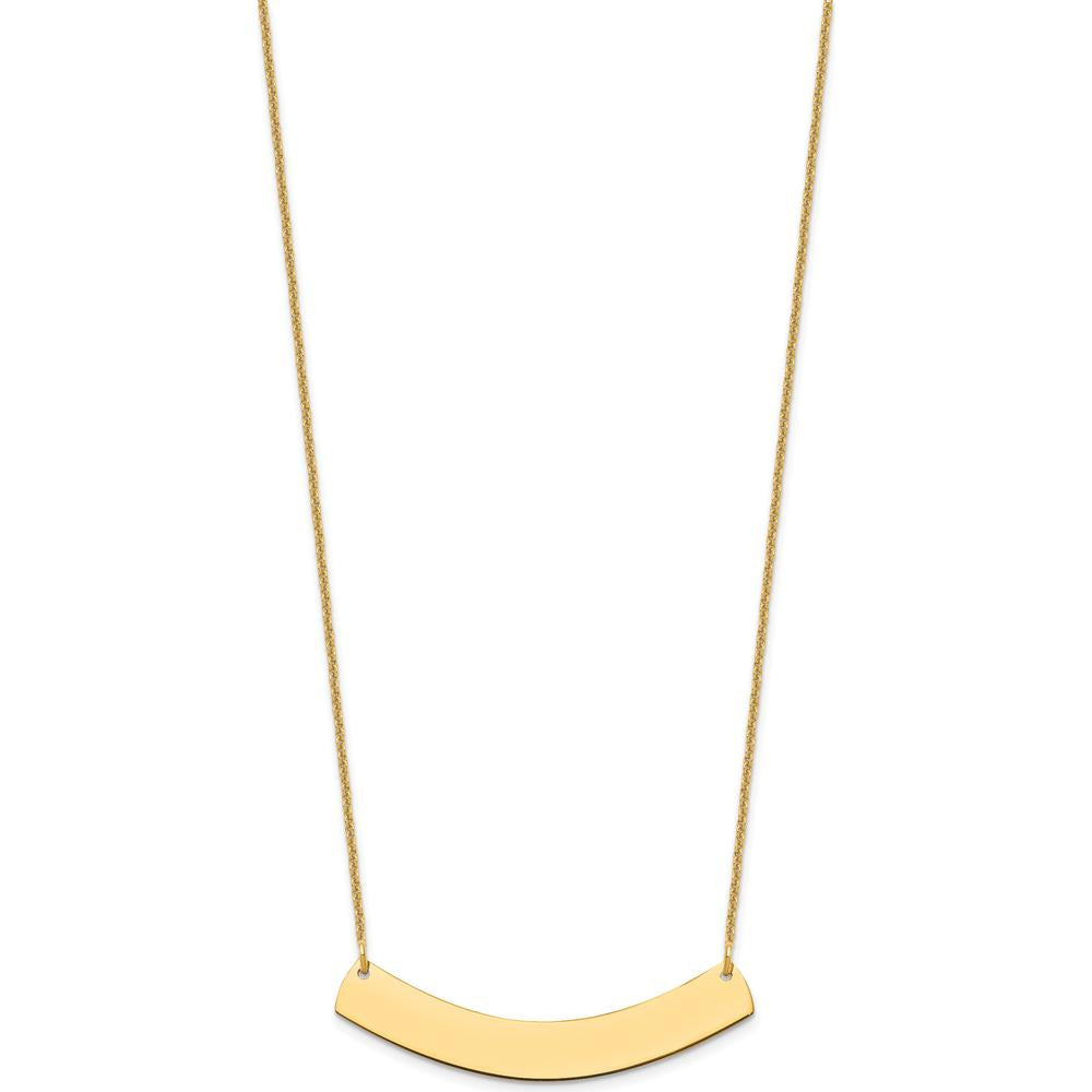10K Yellow Gold Medium Curved Bar Necklace with Polished Finish and Customizable Pendant