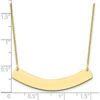 10K Yellow Gold Medium Curved Bar Necklace with Polished Finish and Customizable Pendant