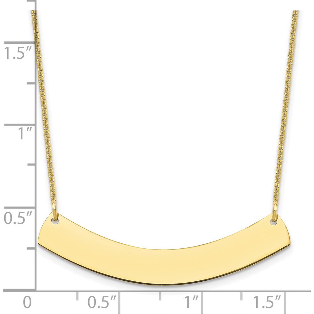 10K Yellow Gold Medium Curved Bar Necklace with Polished Finish and Customizable Pendant