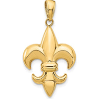 10K Yellow Gold Medium Fleur-De-Lis Pendant - Polished Finish, 30mm Length