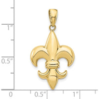 10K Yellow Gold Medium Fleur-De-Lis Pendant - Polished Finish, 30mm Length
