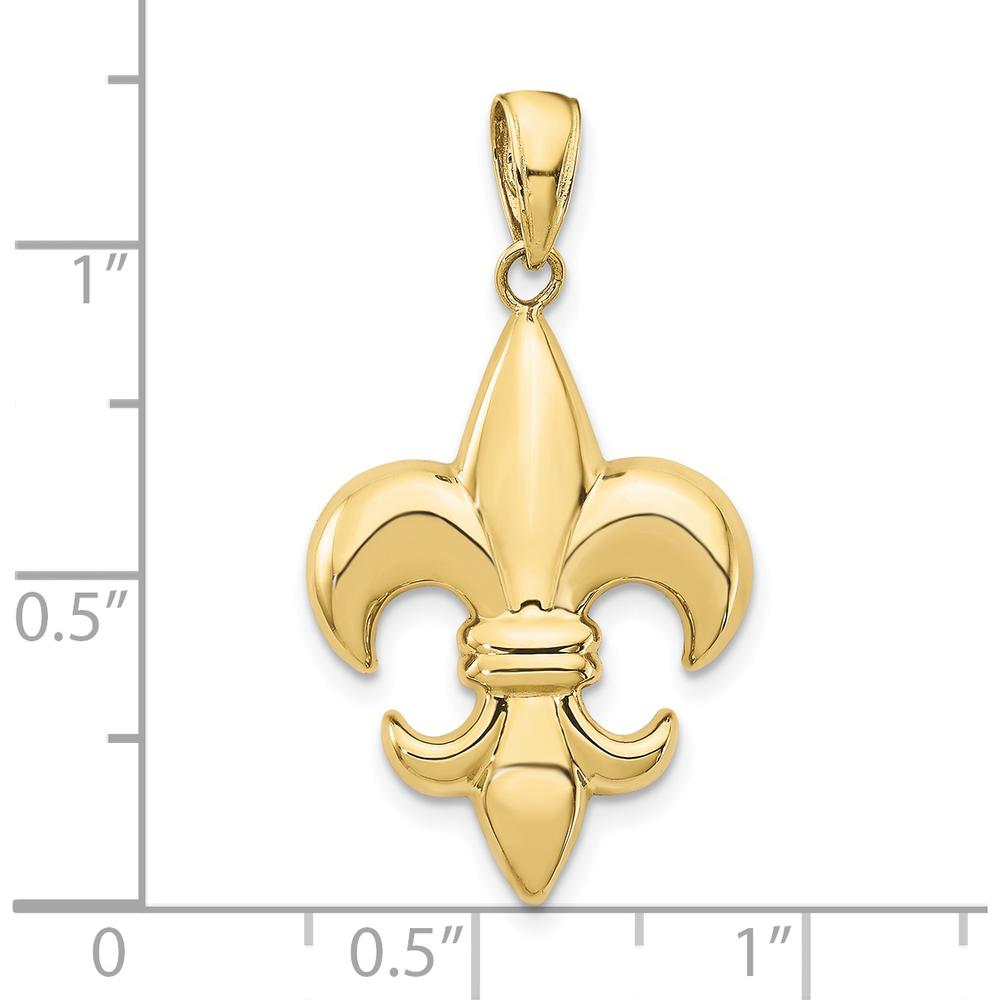 10K Yellow Gold Medium Fleur-De-Lis Pendant - Polished Finish, 30mm Length