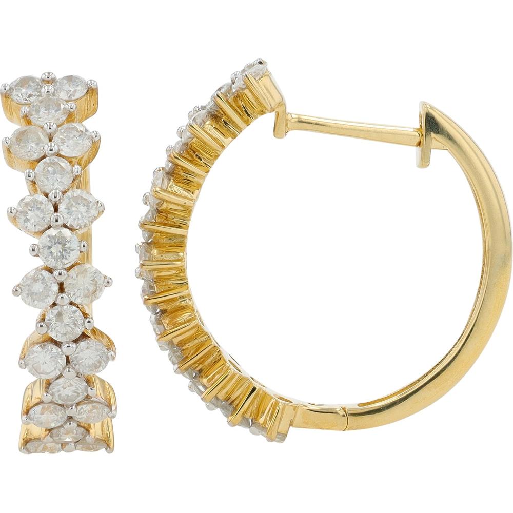 10K Yellow Gold Medium Hoop Earrings with Prong-Set Round Diamonds - 1.00 Carats Total Diamond Weight