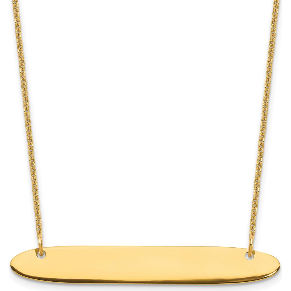 10K Yellow Gold Medium Oblong Bar Necklace - 18" Cable Chain with Lobster Clasp