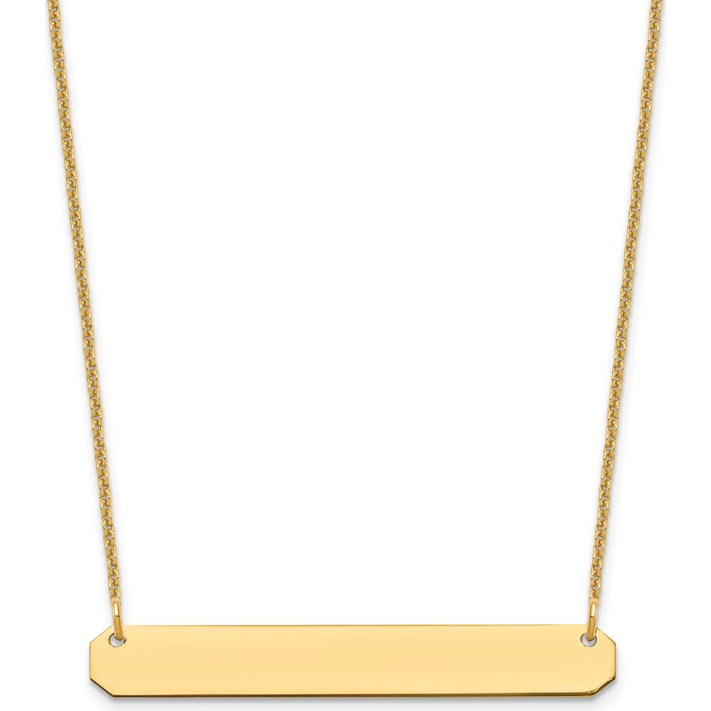 10K Yellow Gold Medium Personalized Bar Necklace with Cable Chain - 18"