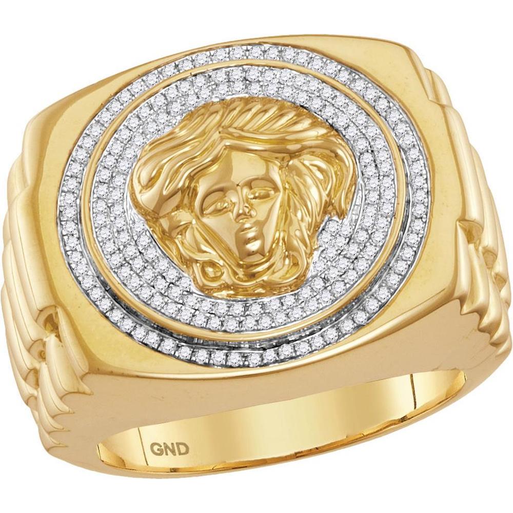 10K Yellow Gold Medusa Gorgon Ribbed Cluster Ring with 1/2 Carat Round Diamonds