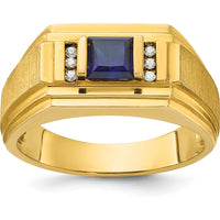 10K Yellow Gold Men’s Ring with Lab-Created Sapphire and Diamonds - 0.01 Carats Diamond Weight, 5mm Sapphire by IBGoodman