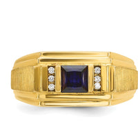 10K Yellow Gold Men’s Ring with Lab-Created Sapphire and Diamonds - 0.01 Carats Diamond Weight, 5mm Sapphire by IBGoodman