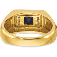10K Yellow Gold Men’s Ring with Lab-Created Sapphire and Diamonds - 0.01 Carats Diamond Weight, 5mm Sapphire by IBGoodman