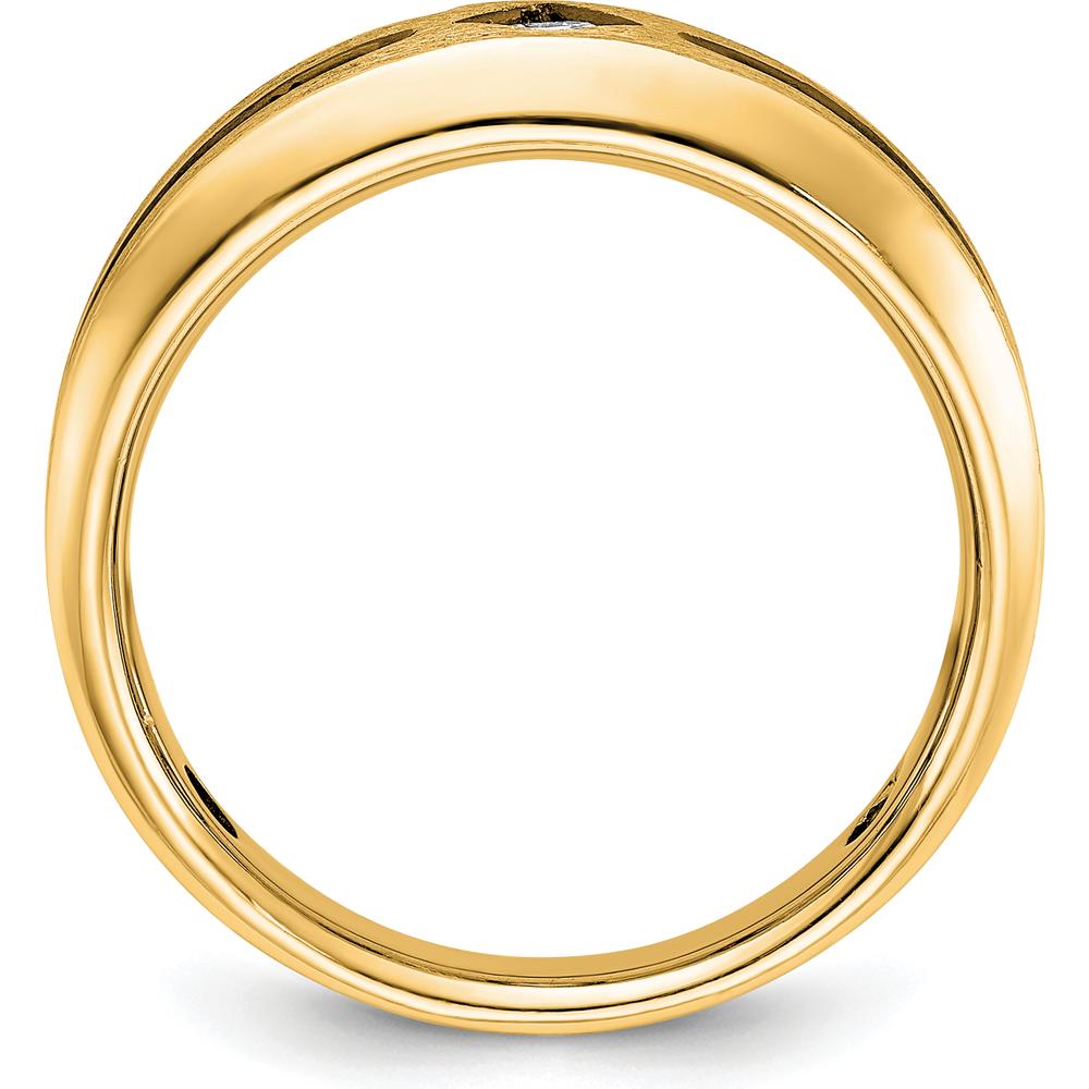 10K Yellow Gold Men’s Ring with Polished Satin Finish and Square Diamond Center by IBGoodman