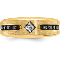 10K Yellow Gold Men’s Ring with Polished Satin Finish and Square Diamond Center by IBGoodman