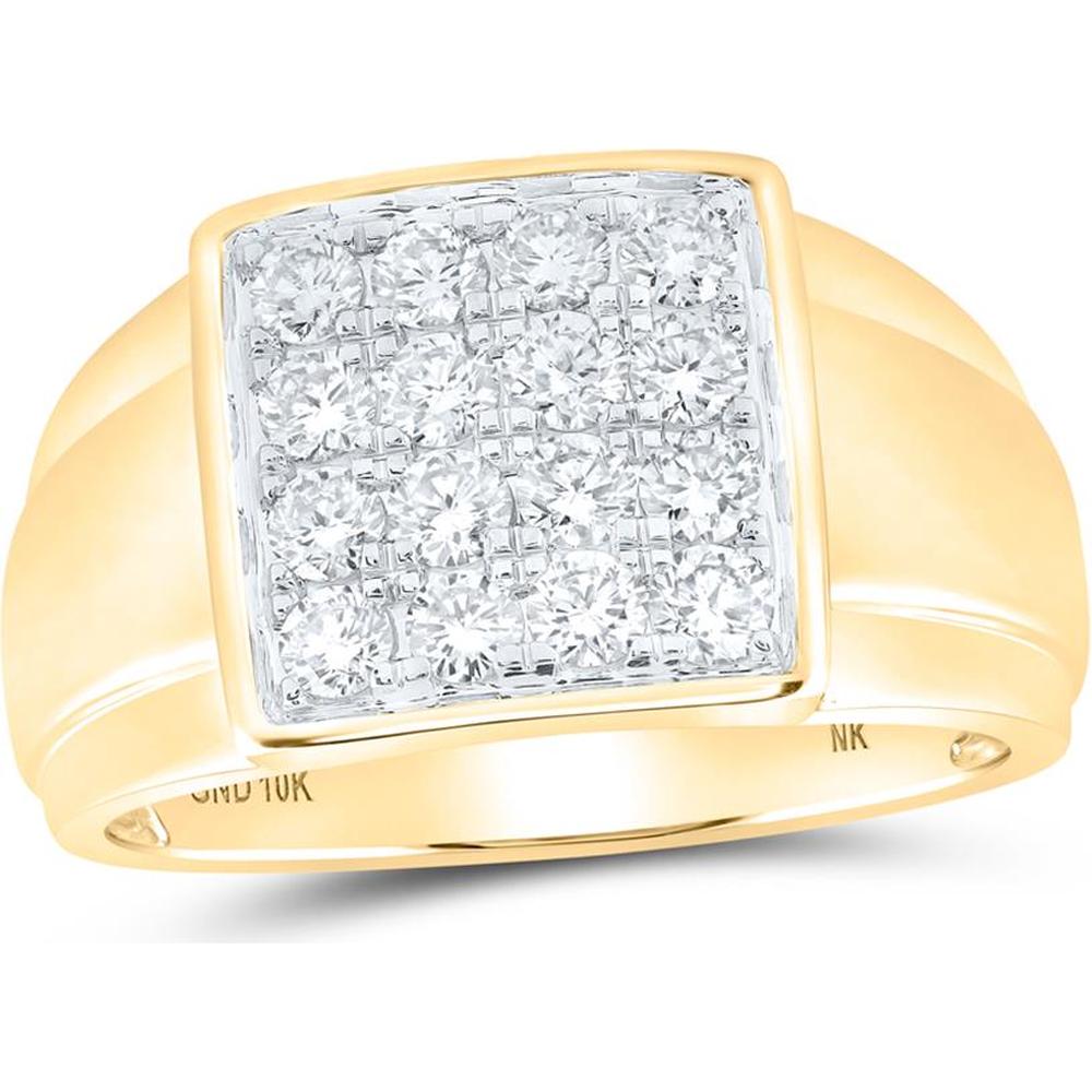 10K Yellow Gold Men’s Square Cluster Ring with 1.01 Carat Round Prong-Set Diamonds
