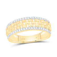 10K Yellow Gold Men’s Woven Band with Natural Diamond Borders - 3/8 Carat Total Diamond Weight