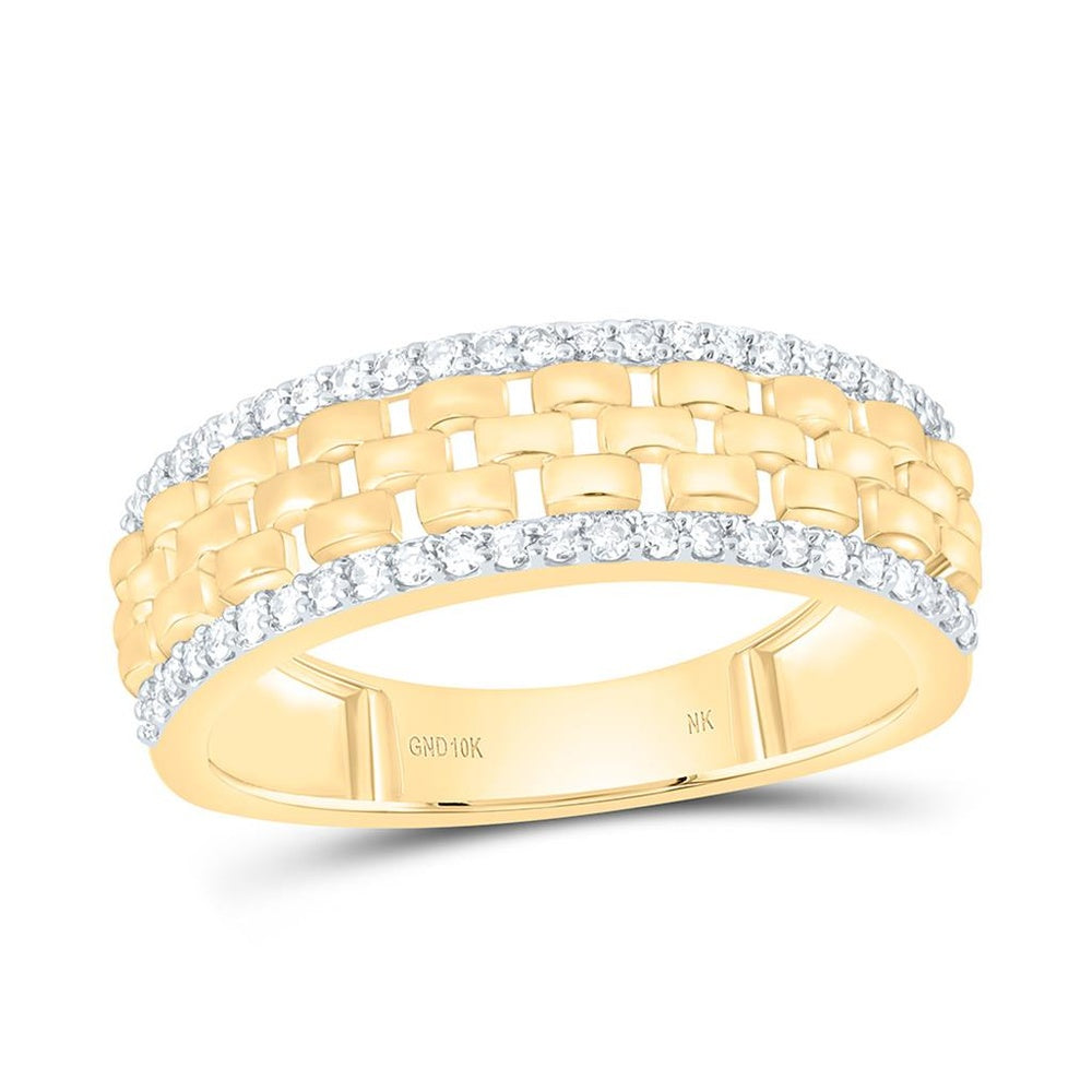 10K Yellow Gold Men’s Woven Band with Natural Diamond Borders - 3/8 Carat Total Diamond Weight