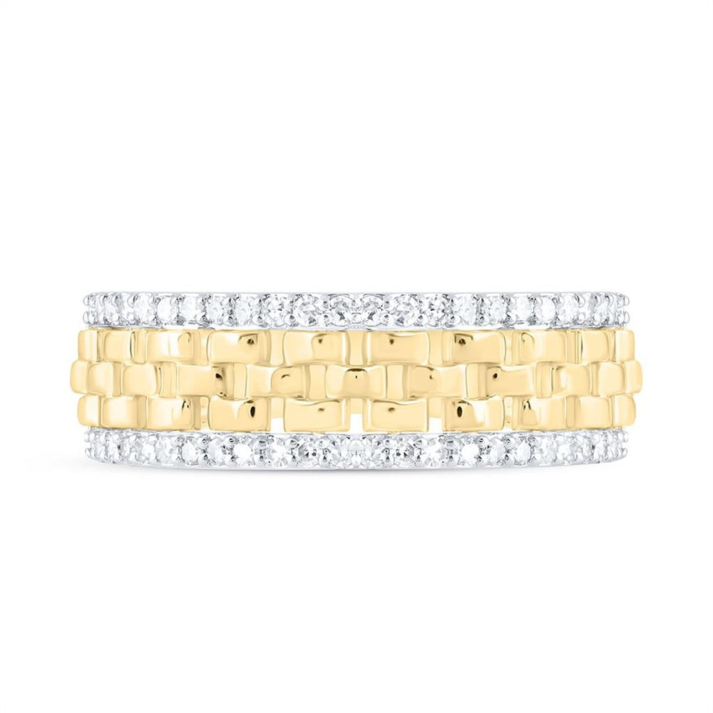 10K Yellow Gold Men’s Woven Band with Natural Diamond Borders - 3/8 Carat Total Diamond Weight