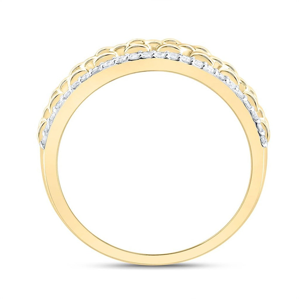 10K Yellow Gold Men’s Woven Band with Natural Diamond Borders - 3/8 Carat Total Diamond Weight