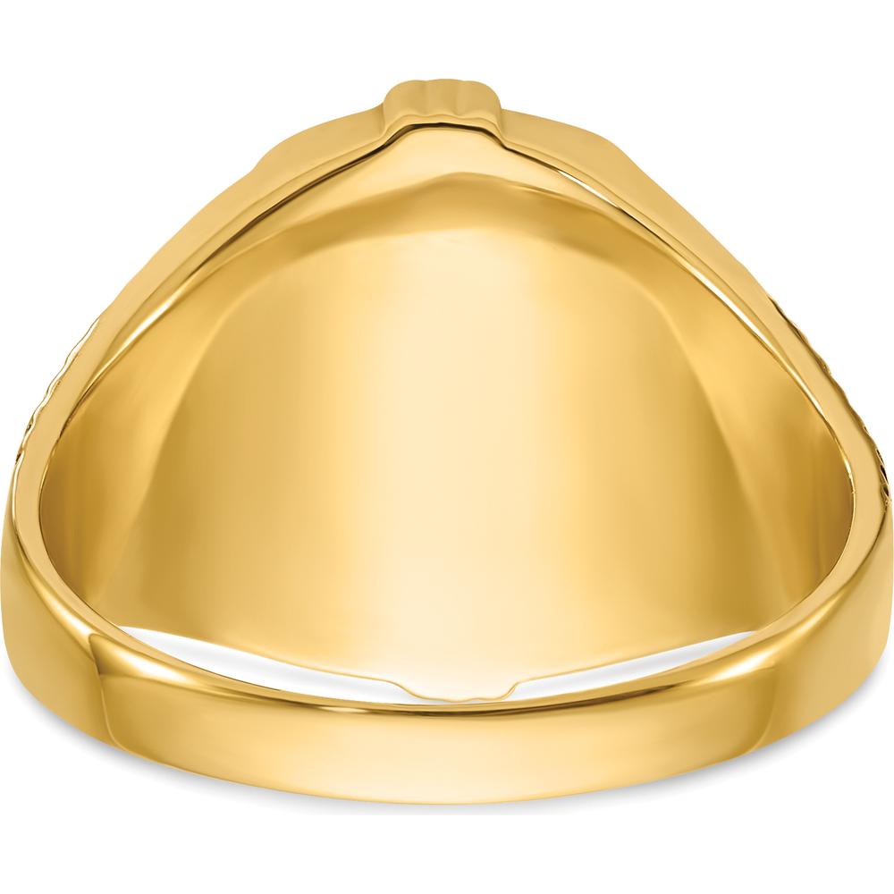 10K Yellow Gold Men's Antiqued and Polished Onyx Masonic Ring with Cushion Cut Black Onyx Stone