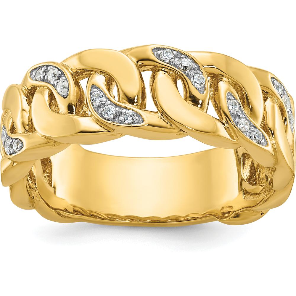 10K Yellow Gold Men's Band Ring with Diamond-Accented Chain Link Design by IBGoodman