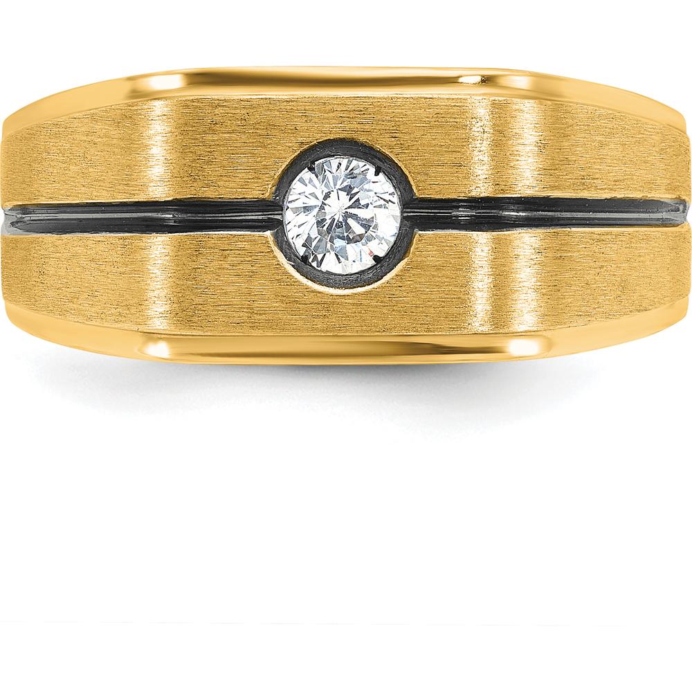 10K Yellow Gold Men's Band Ring with Round Diamond Accent - 0.10 Carats Diamond by IBGoodman