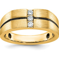 10K Yellow Gold Men's Band Ring with Satin Finish and 3 Round Diamonds - 0.07 Carats Total Diamond Weight by IBGoodman