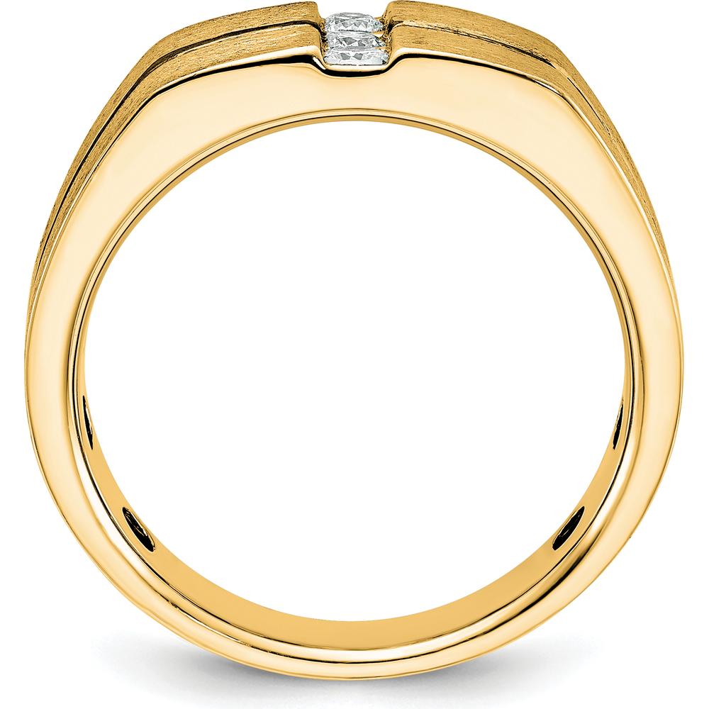 10K Yellow Gold Men's Band Ring with Satin Finish and 3 Round Diamonds - 0.07 Carats Total Diamond Weight by IBGoodman