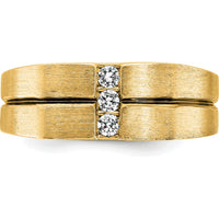 10K Yellow Gold Men's Band Ring with Satin Finish and 3 Round Diamonds - 0.07 Carats Total Diamond Weight by IBGoodman